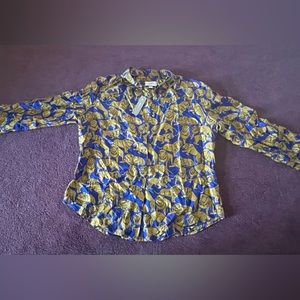 J.Crew Women’s Collection Silk Twill Button-Up Shirt in Sleepy Lion’s Print